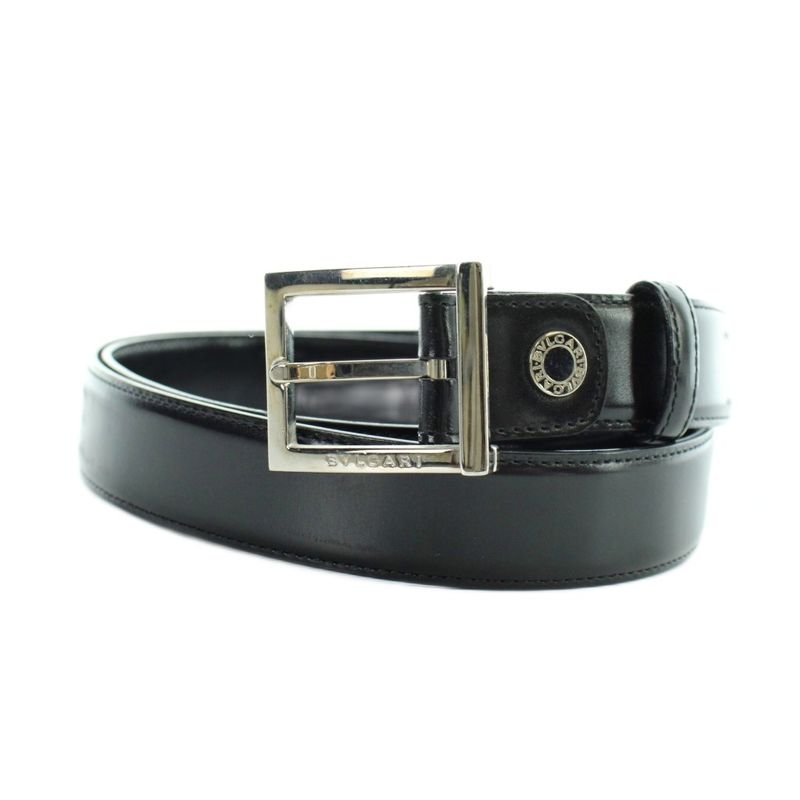 Bvlgari Belt Silver Leather Logo 110 44 Black