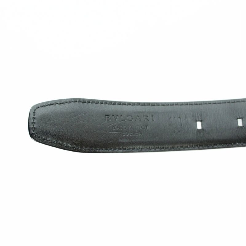 Bvlgari Belt Silver Leather Logo 110 44 Black