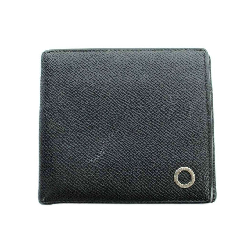 Bvlgari Bifold Wallet Leather Embossed Logo Black