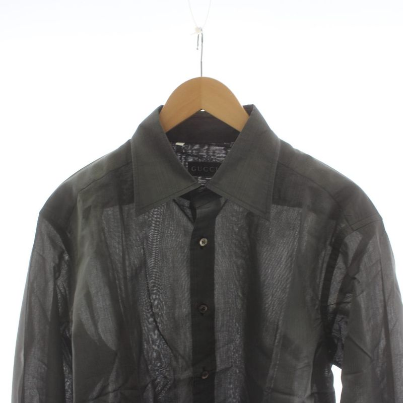 Gucci Shirt Long Sleeve Cotton Silk Blend 42 16.5 Gray