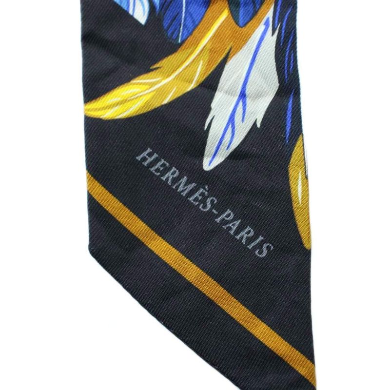 Hermes Dance Pacifique Twill Ribbon Scarf Silk All Over Pattern Blue