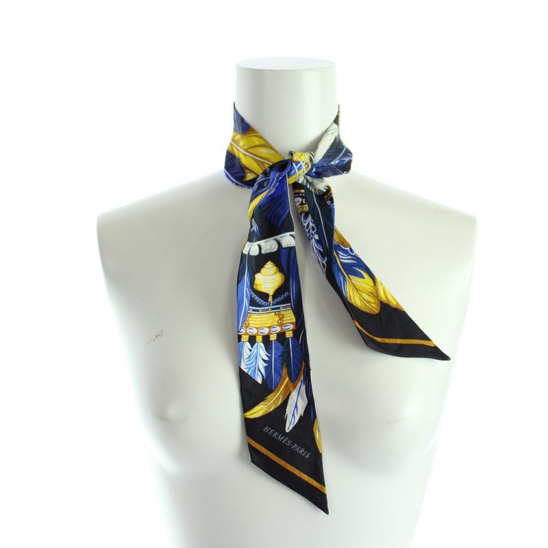 Hermes Dance Pacifique Twill Ribbon Scarf Silk All Over Pattern Blue
