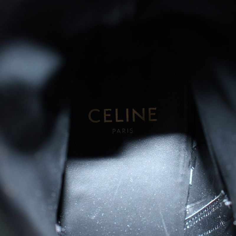 Celine Short Boots Leather Belt Pointed Toe Logo 36 Black