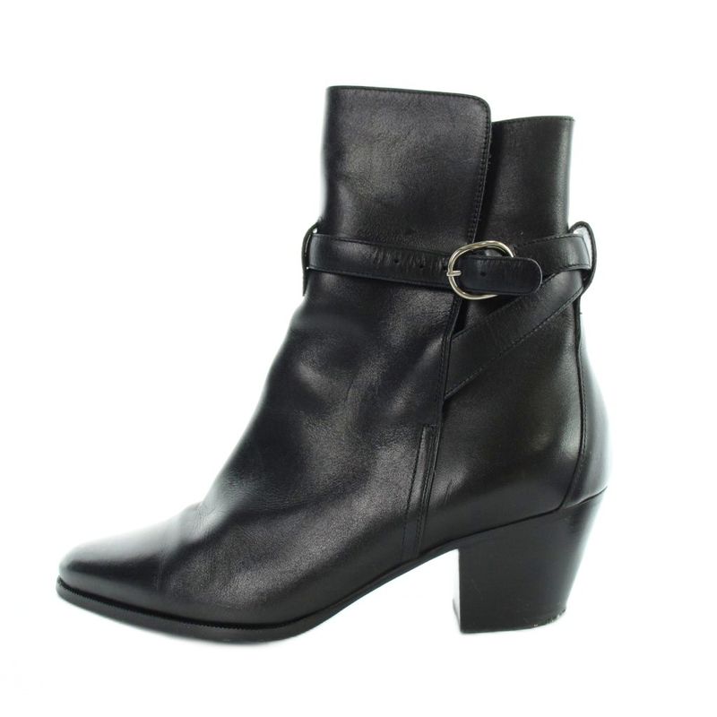 Celine Short Boots Leather Belt Pointed Toe Logo 36 Black