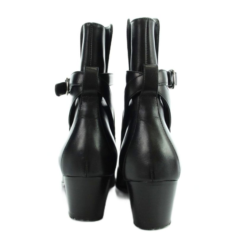 Celine Short Boots Leather Belt Pointed Toe Logo 36 Black