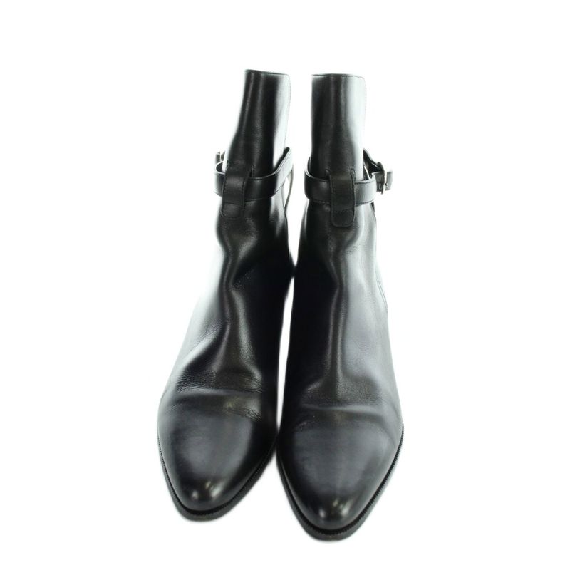 Celine Short Boots Leather Belt Pointed Toe Logo 36 Black