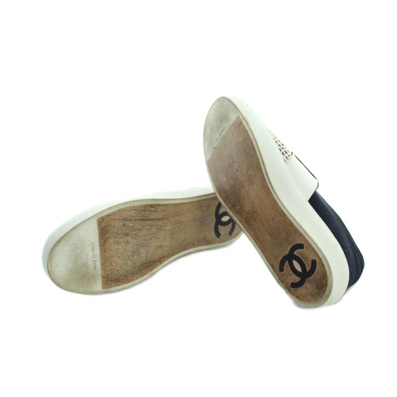 Chanel Sneakers Slip on Shoes Logo 37.5 White Black