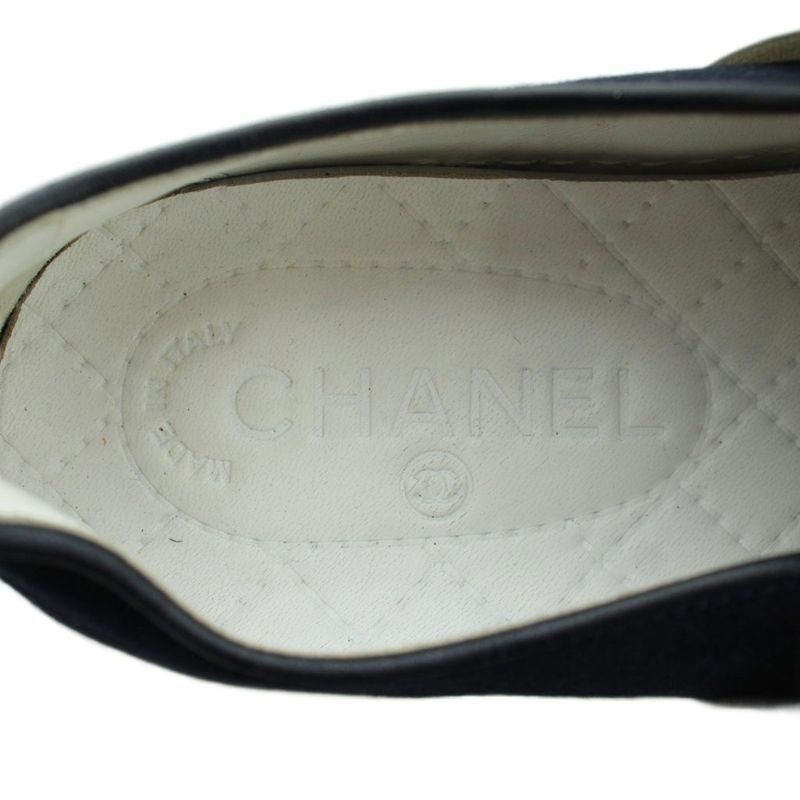 Chanel Sneakers Slip on Shoes Logo 37.5 White Black