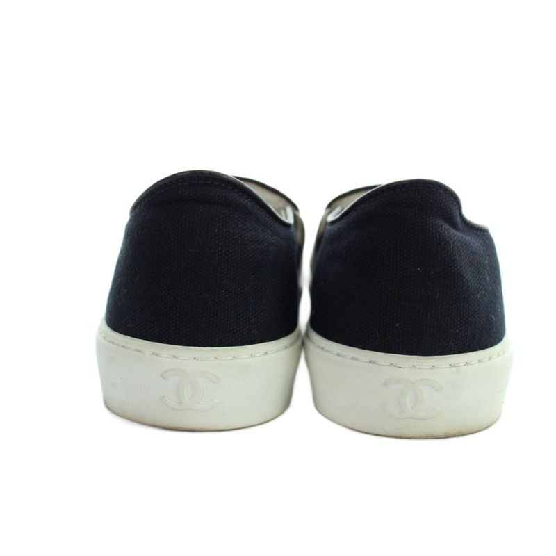 Chanel Sneakers Slip on Shoes Logo 37.5 White Black