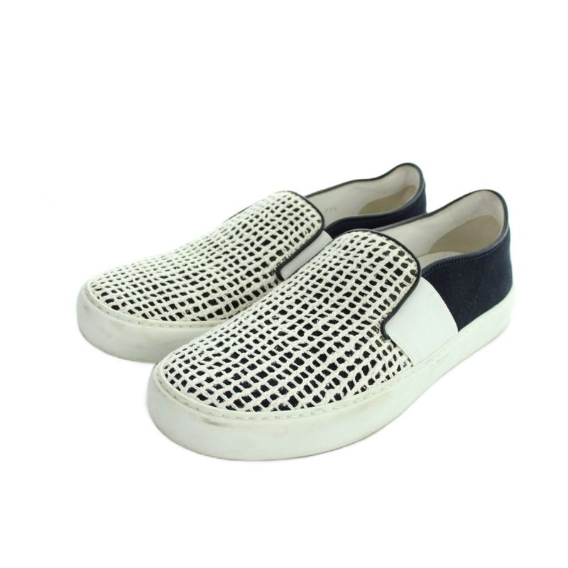 Chanel Sneakers Slip on Shoes Logo 37.5 White Black