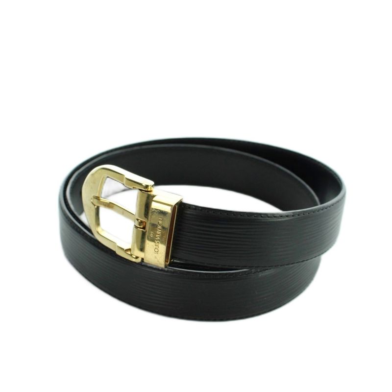 Louis Vuitton Epi Ceinture Classic Noir Black Leather Belt Logo Gold