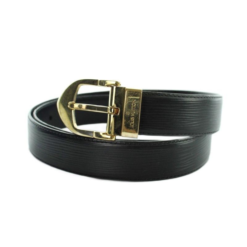 Louis Vuitton Epi Ceinture Classic Noir Black Leather Belt Logo Gold