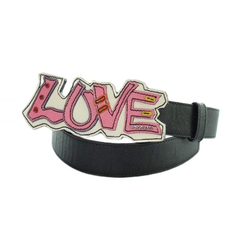 Prada Belt Love Logo Leather 26 Black