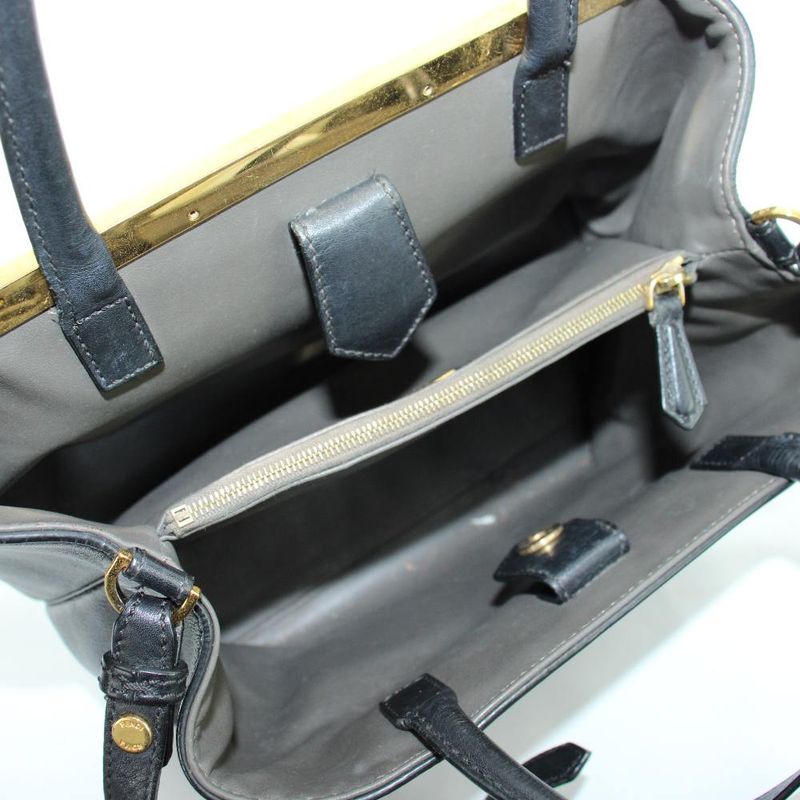 Fendi Petit Toujour Handbag Shoulder 2-Way Tote Logo Leather Black