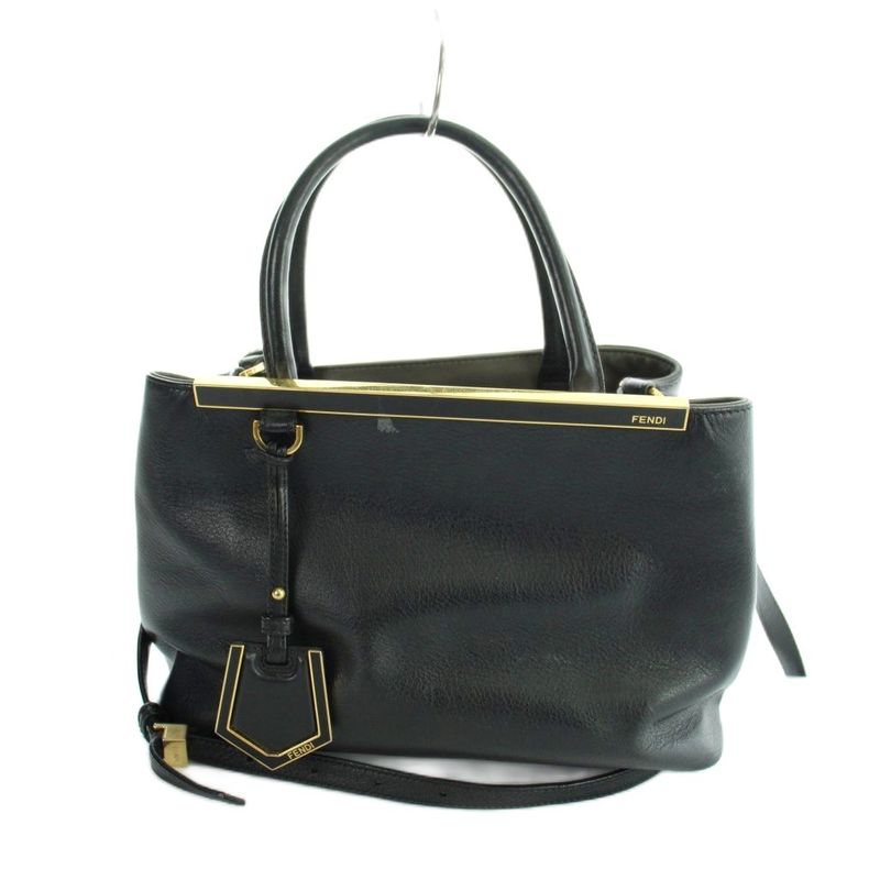 Fendi Petit Toujour Handbag Shoulder 2-Way Tote Logo Leather Black