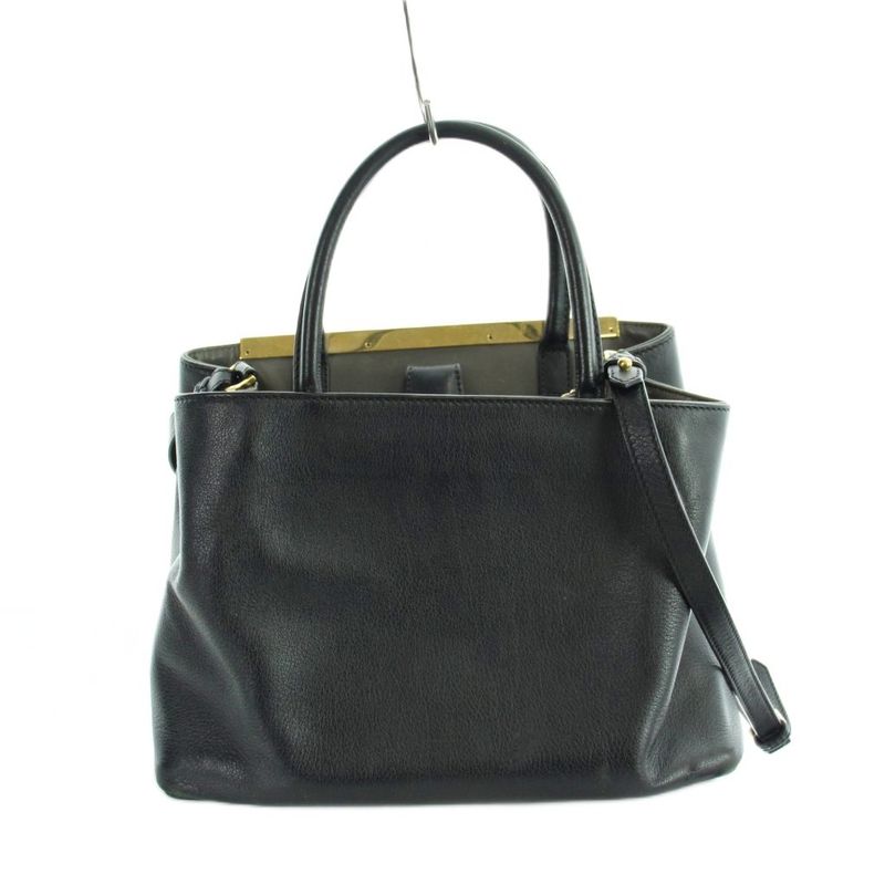 Fendi Petit Toujour Handbag Shoulder 2-Way Tote Logo Leather Black