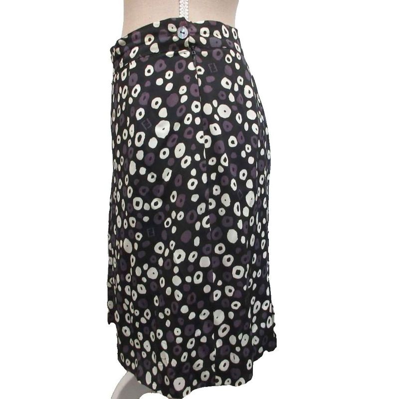 Fendi Tight Skirt Knee Length All Over Pattern Silk Blend 44 Black Purple White