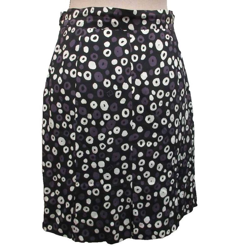 Fendi Tight Skirt Knee Length All Over Pattern Silk Blend 44 Black Purple White