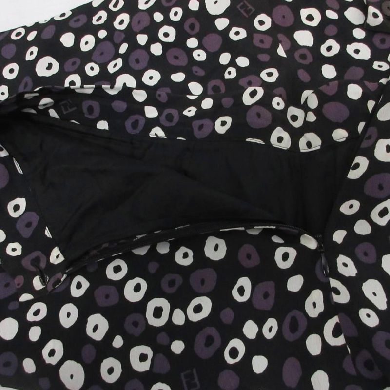 Fendi Tight Skirt Knee Length All Over Pattern Silk Blend 44 Black Purple White
