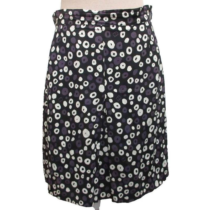 Fendi Tight Skirt Knee Length All Over Pattern Silk Blend 44 Black Purple White