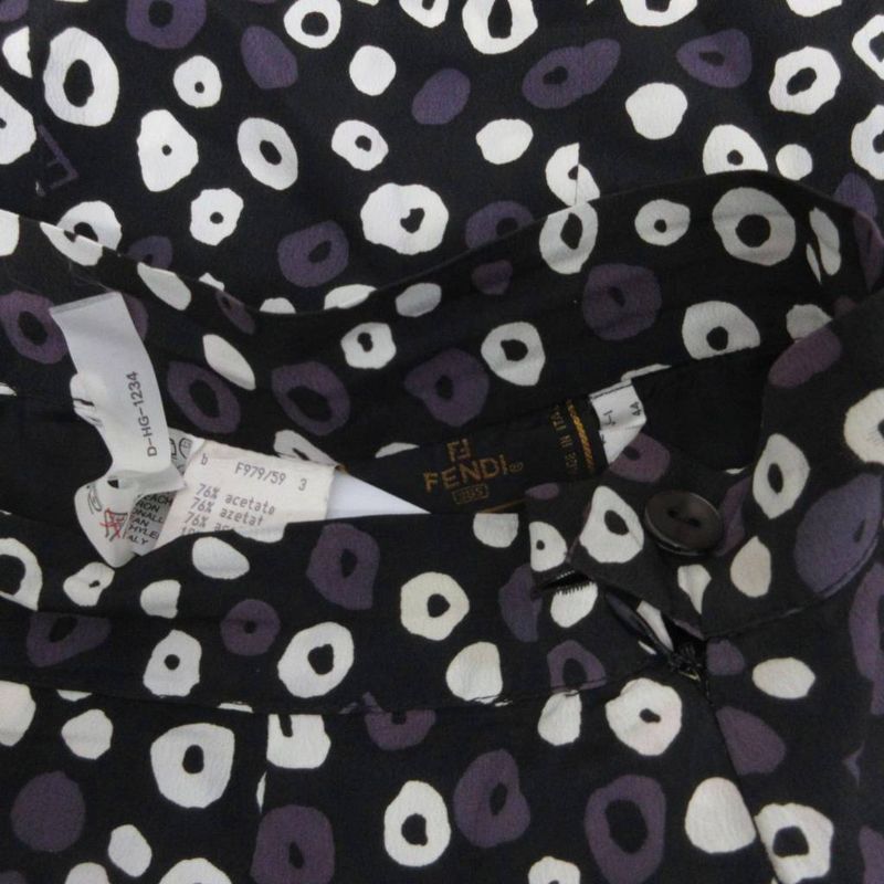 Fendi Tight Skirt Knee Length All Over Pattern Silk Blend 44 Black Purple White