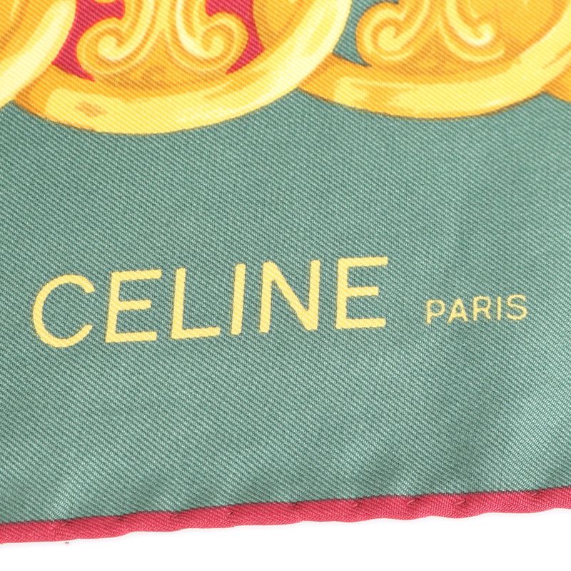Celine Chain Pattern Scarf Red Green