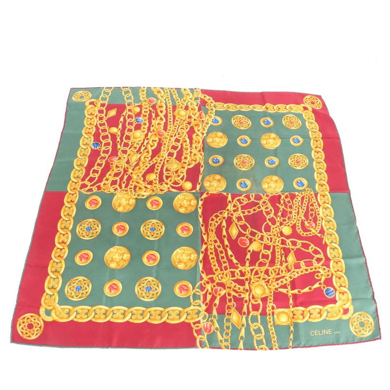 Celine Chain Pattern Scarf Red Green