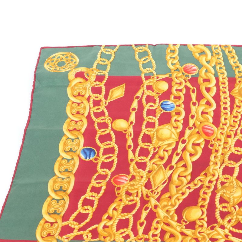 Celine Chain Pattern Scarf Red Green
