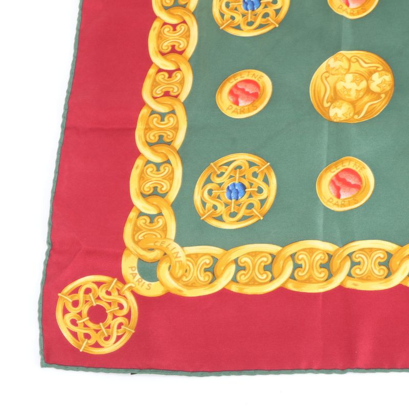 Celine Chain Pattern Scarf Red Green