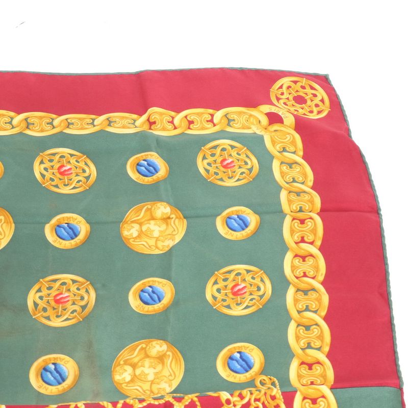 Celine Chain Pattern Scarf Red Green