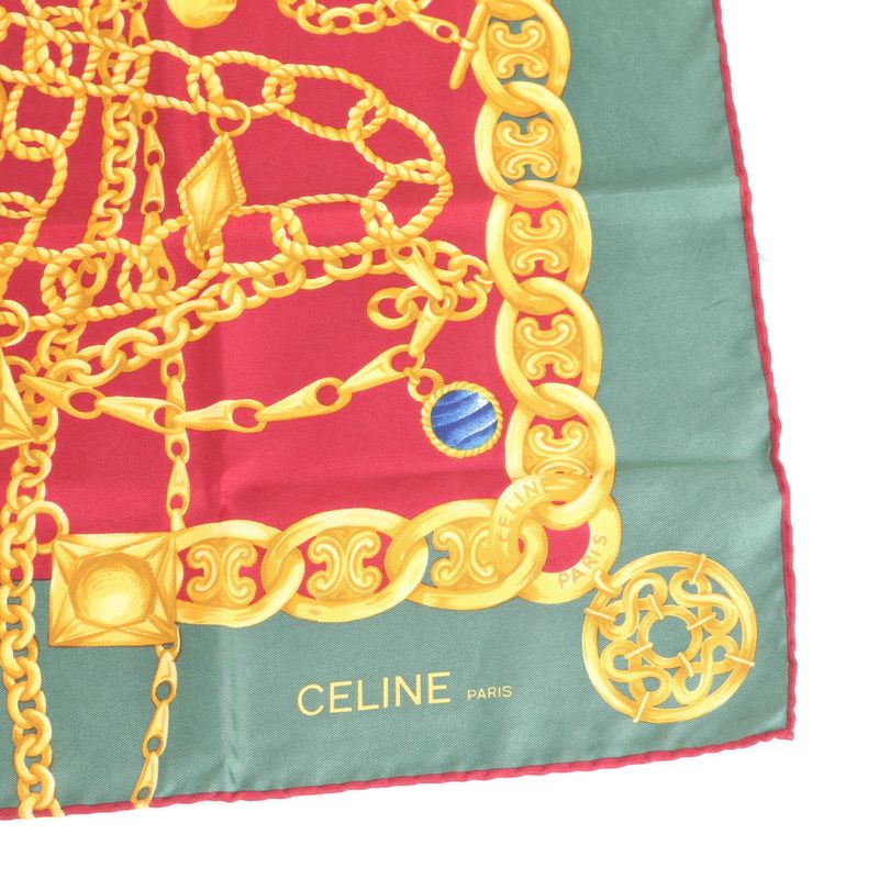 Celine Chain Pattern Scarf Red Green