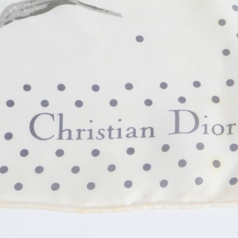 Dior Silk 100% Scarf Carnation Flower Floral Pattern Dot Beige Pink