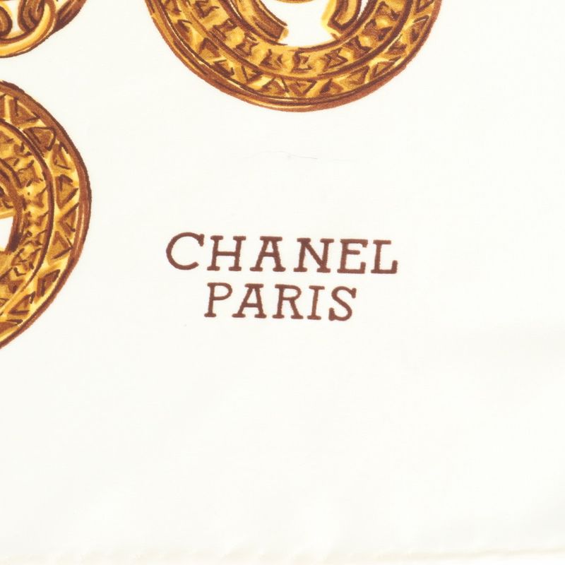 Chanel Tag Silk Chain Pattern Scarf Shawl Beige