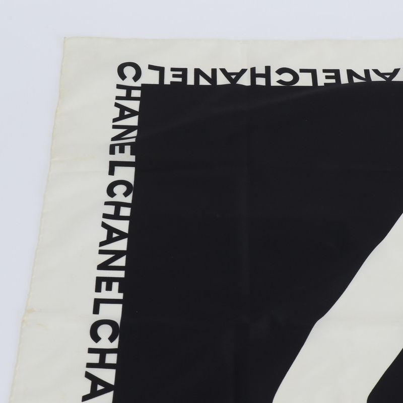 Chanel Mademoiselle Pattern Scarf Coco Shawl Black Beige Red