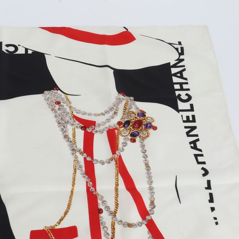 Chanel Mademoiselle Pattern Scarf Coco Shawl Black Beige Red