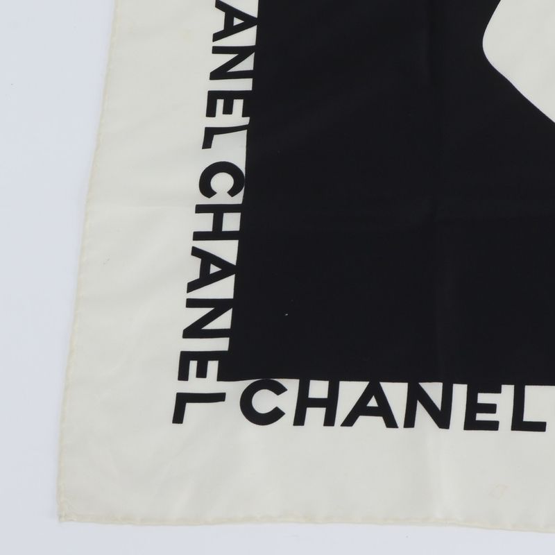 Chanel Mademoiselle Pattern Scarf Coco Shawl Black Beige Red