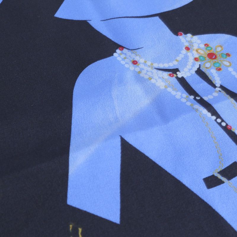Chanel Mademoiselle Pattern Scarf Coco Quilted Shawl Black Blue