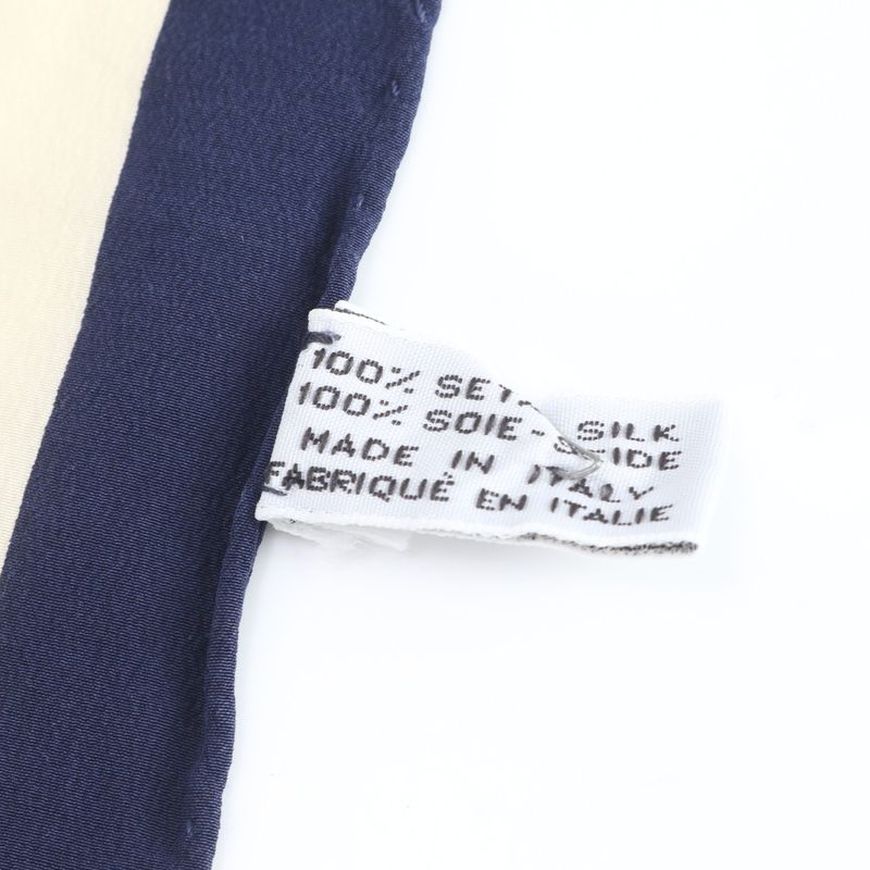 Chanel Silk 100% CC Logo Chain Pattern Scarf Shawl Beige Navy