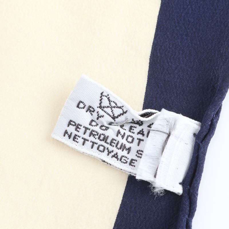 Chanel Silk 100% CC Logo Chain Pattern Scarf Shawl Beige Navy