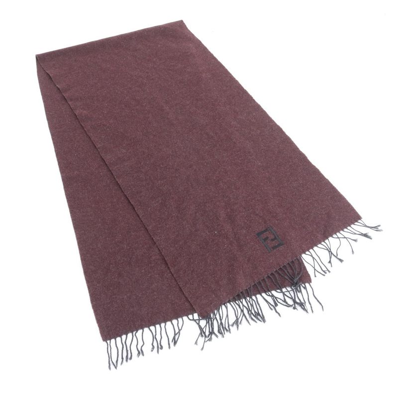 Fendi FF Logo Embroidery Gold Fringe Scarf Bordeaux