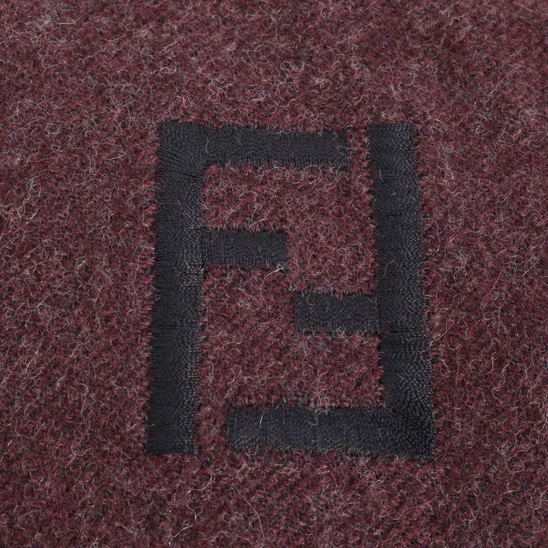 Fendi FF Logo Embroidery Gold Fringe Scarf Bordeaux