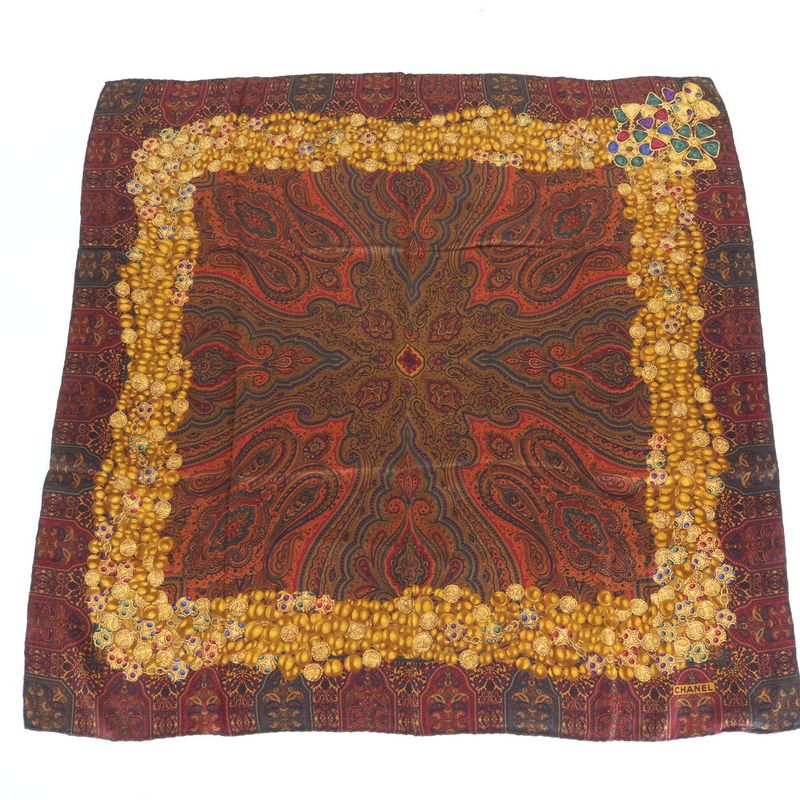 Chanel Silk Scarf Paisley Pattern Gripois Wine Red
