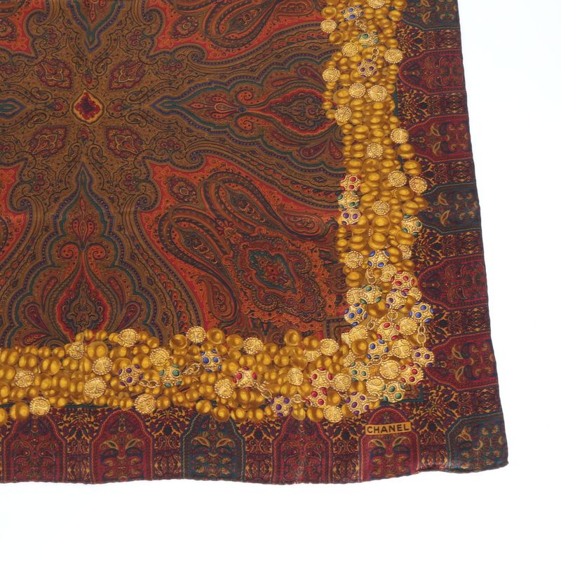 Chanel Silk Scarf Paisley Pattern Gripois Wine Red