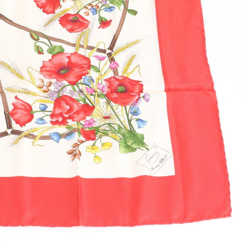 Gucci Flower Floral Scarf Shawl Red Rem