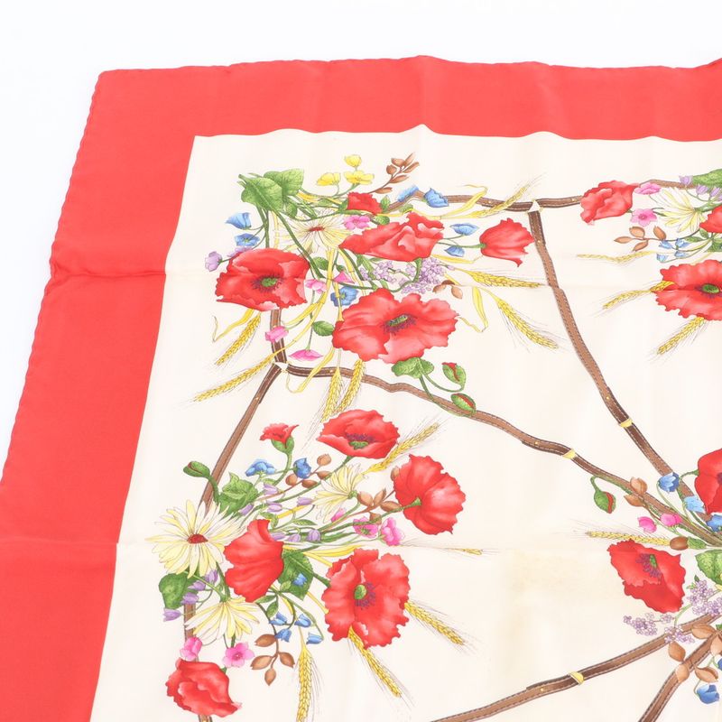 Gucci Flower Floral Scarf Shawl Red Rem