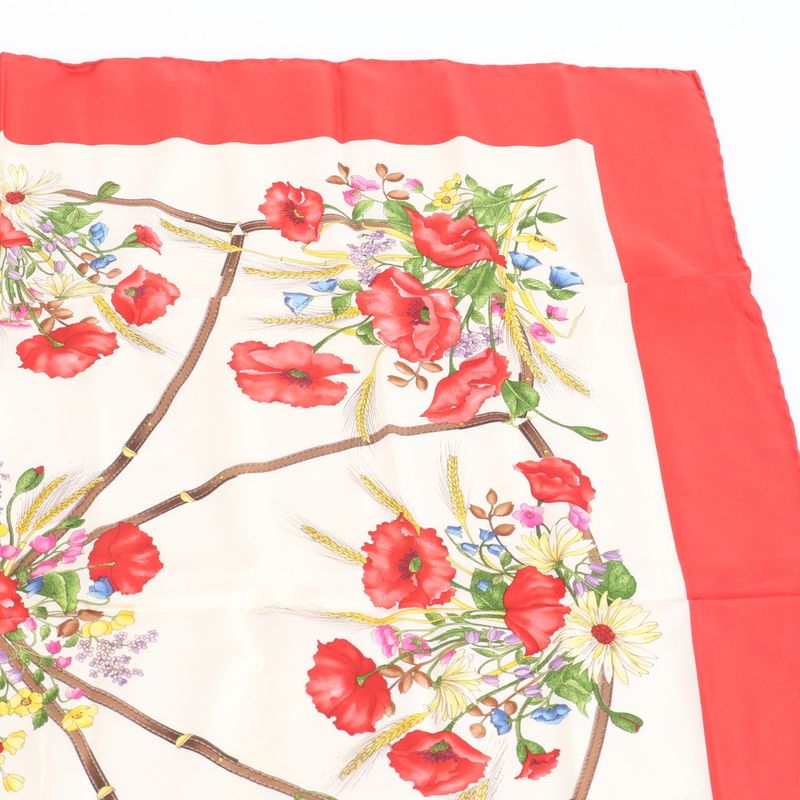 Gucci Flower Floral Scarf Shawl Red Rem