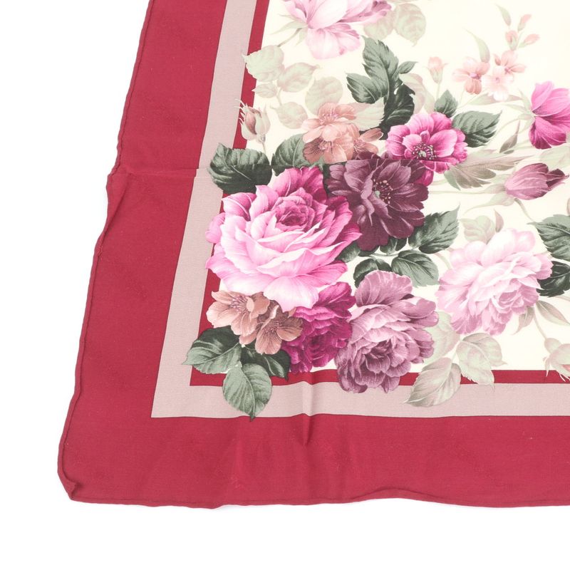 Saint Laurent Yves Tag YSL Silk Scarf Flower Floral Pattern Shawl Bordeaux