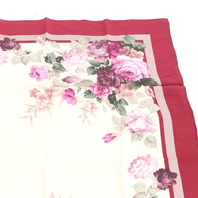 Saint Laurent Yves Tag YSL Silk Scarf Flower Floral Pattern Shawl Bordeaux