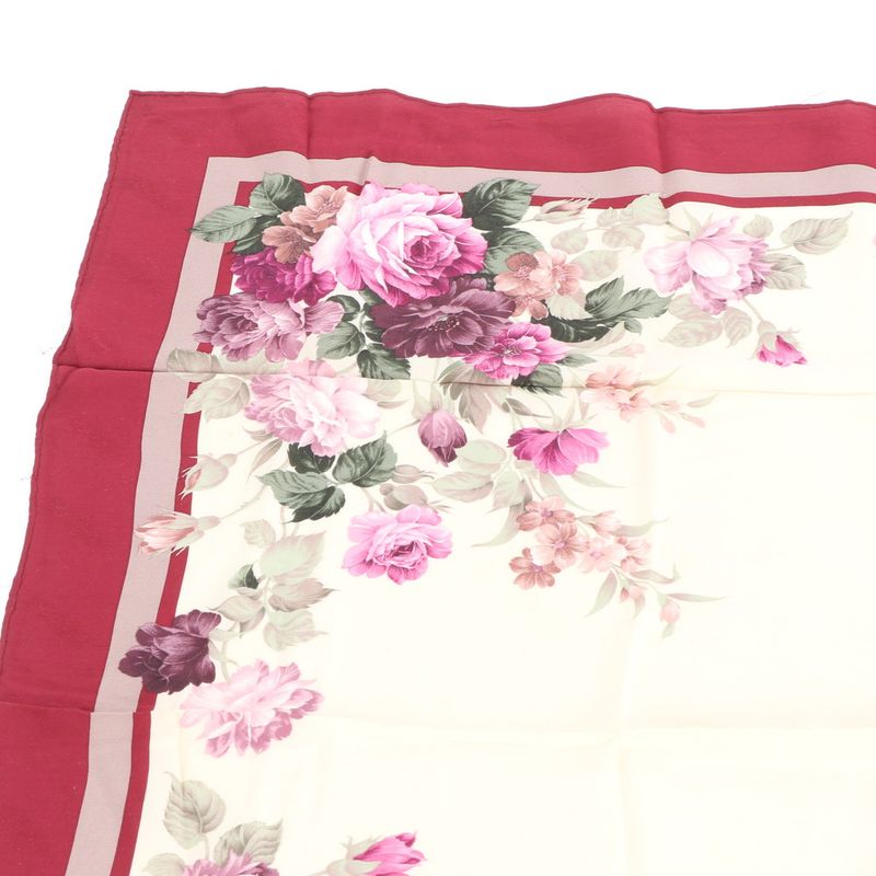 Saint Laurent Yves Tag YSL Silk Scarf Flower Floral Pattern Shawl Bordeaux