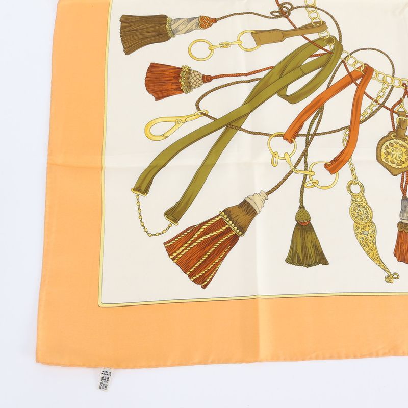 Celine Silk Tassel Pattern Scarf Shawl Orange Beige